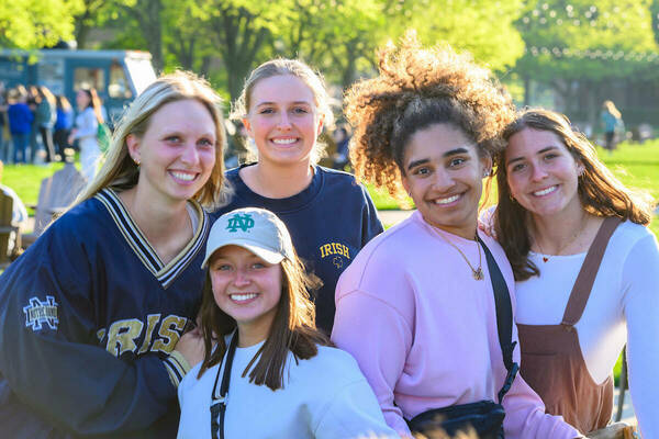 Group of Notre Dame Students outside on campus